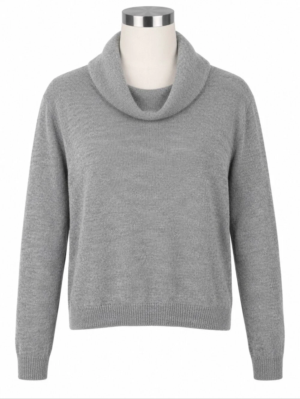 ANTONIO MELANI Cashmere Sweater L Gray Cowl Neck Turtleneck Pullover Knit Crop